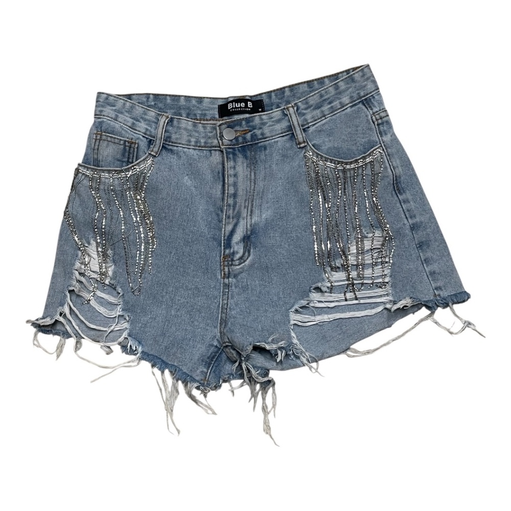 Blue B Jeweled Fringe Denim Shorts Size M
